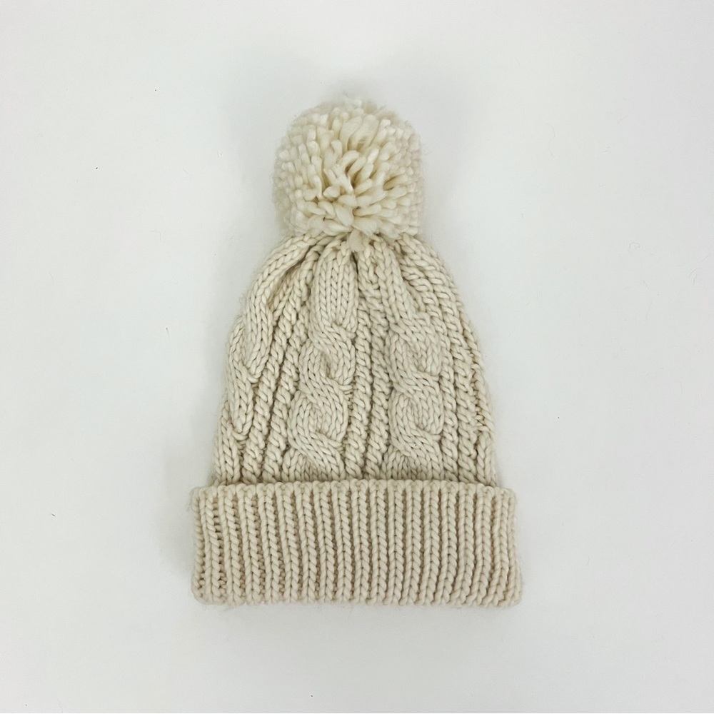 Cable-Knit Hat with Pom in Cream